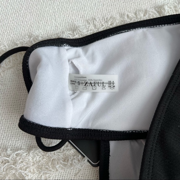 Black ribbed strapless bandeau bikini top with tie in the back zaful - Picture 5 of 9